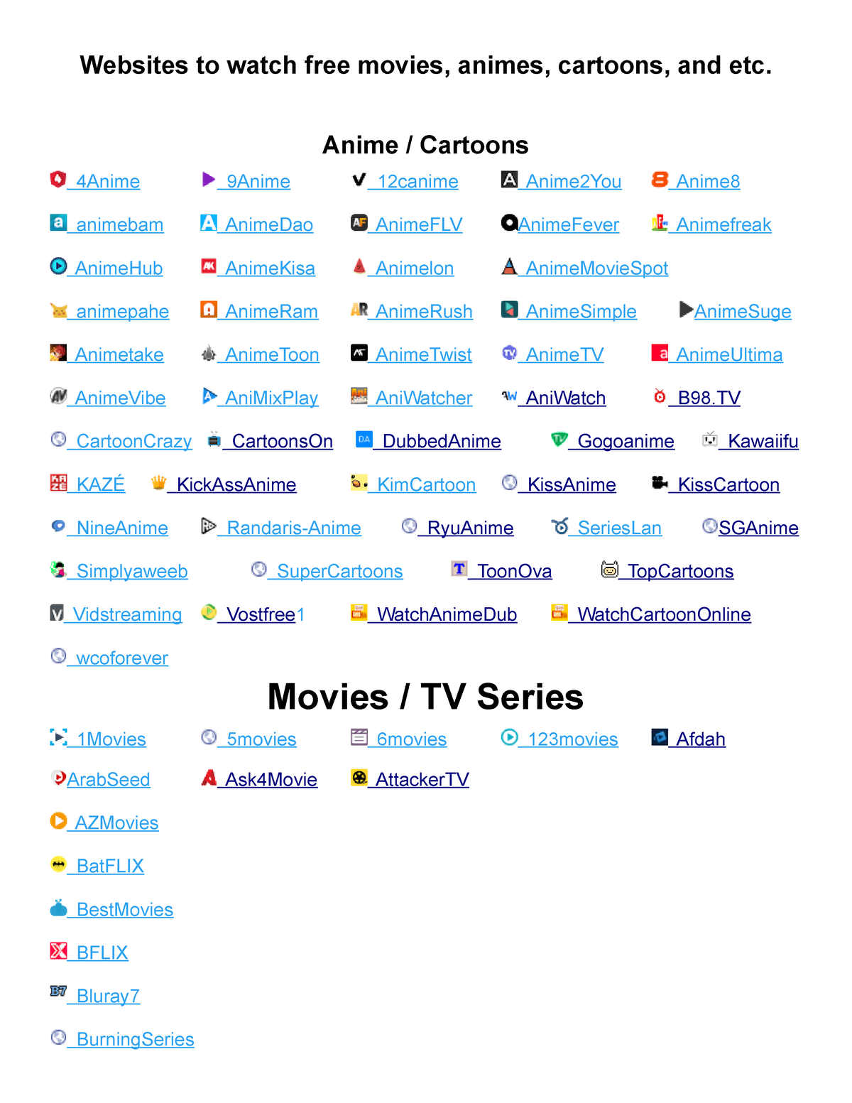 Websites to watch free movies, animes, cartoons, and etc - Anime / Cartoons 4Anime 9Anime 12canime