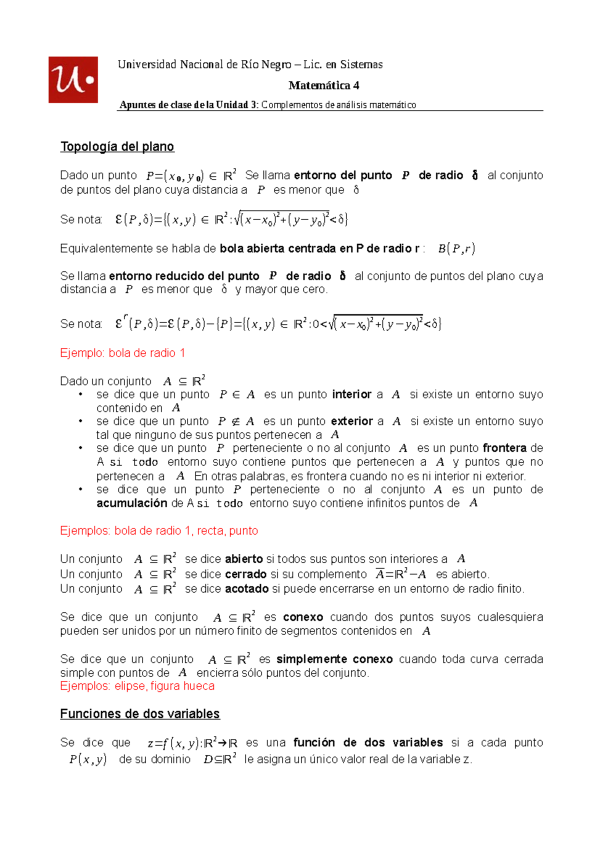 Apuntes de clase - Unidad 3 - Complementos de análisis matemático para ...