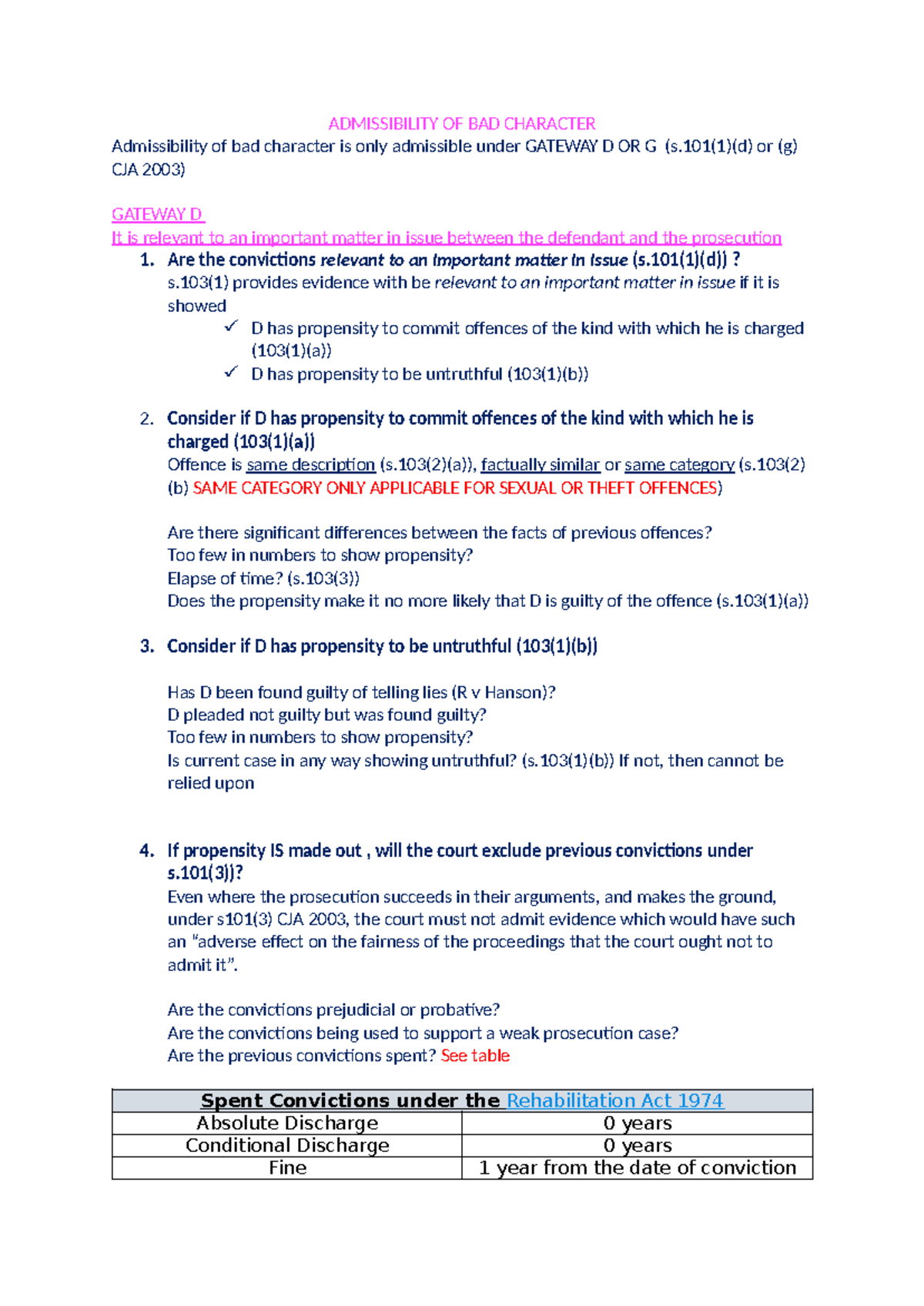 BAD Character - Summary civil litigation - ADMISSIBILITY OF BAD ...