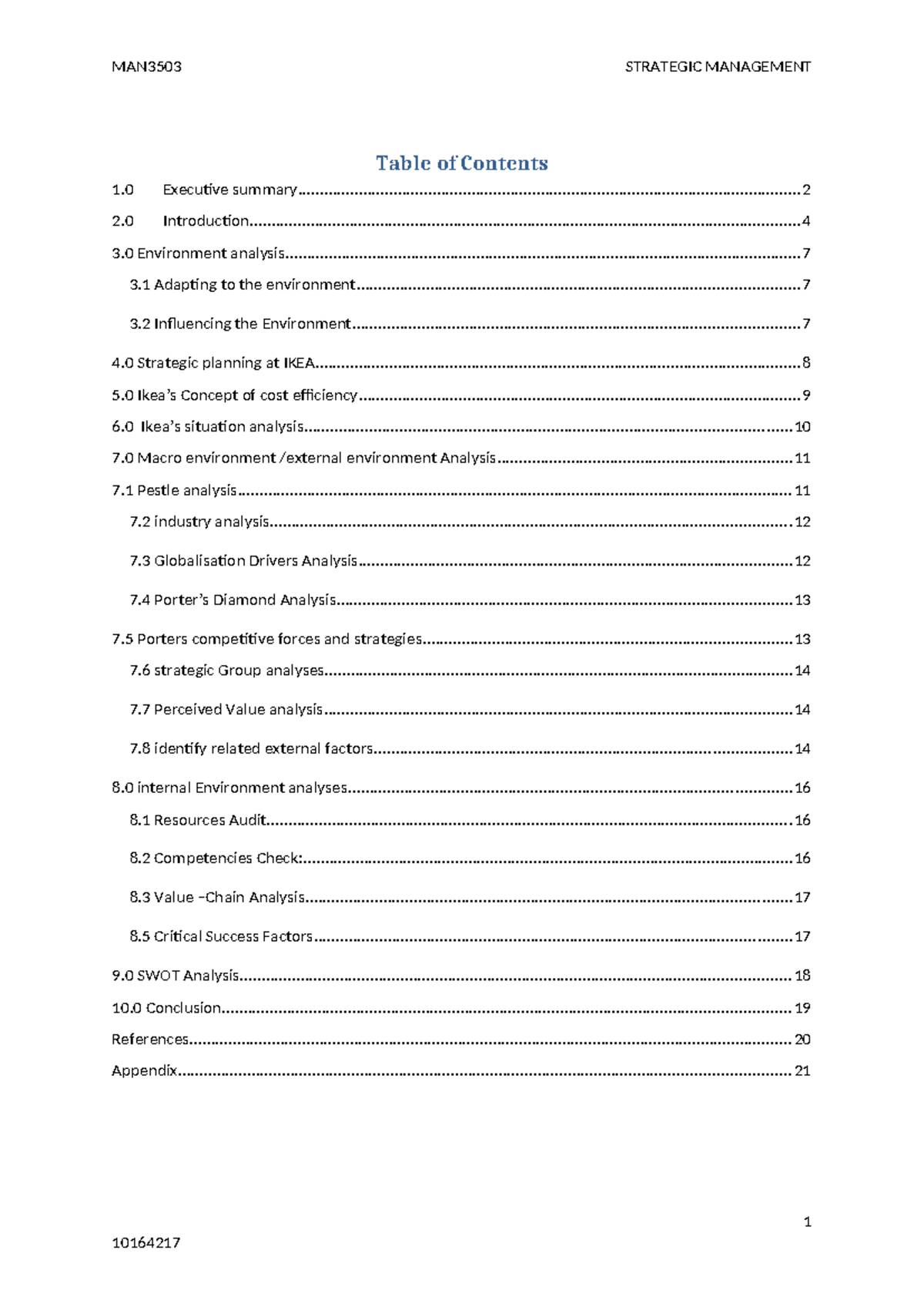 CASE+ Study+IKEA - Table of Contents 1 Executive - Studocu