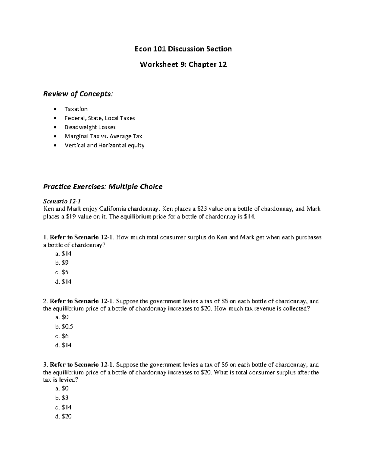 Econ 101 Discussion Worksheet Ch12 With Answers - Econ 101 Discussion ...