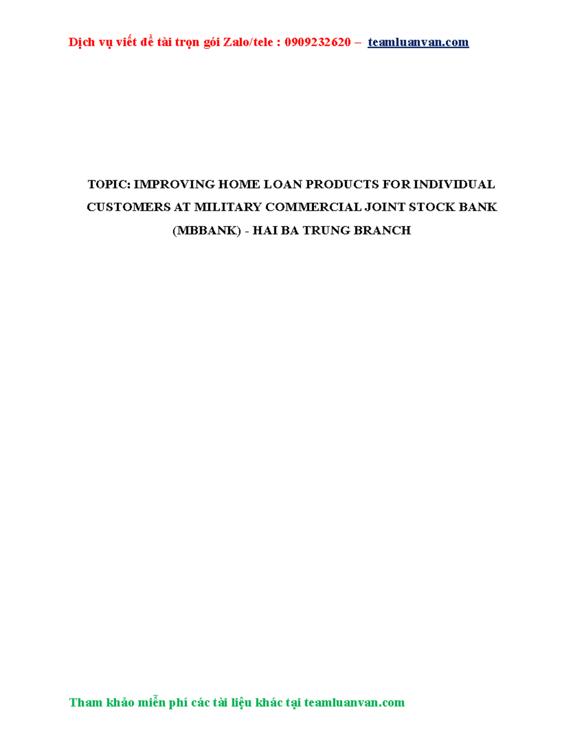 Improving Home Loan Products For Individual Customers At Military