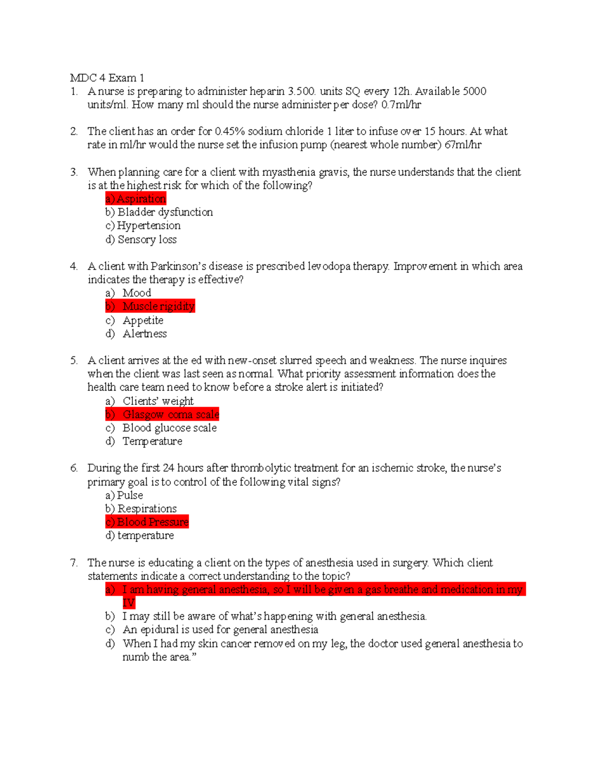 Exam 1 MDC4 doc Practice MDC 4 Exam 1 A nurse is preparing to administer heparin 3. units SQ
