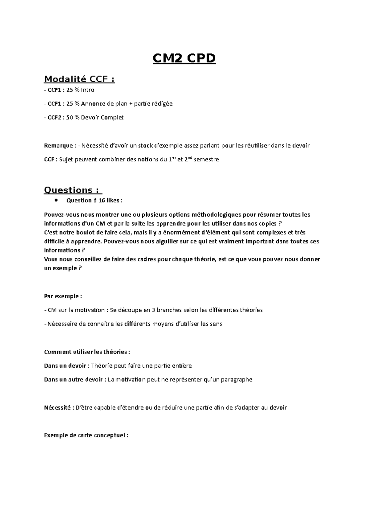 CM 2 CPD - Ensemble des CM de CPD - CM2 CPD Modalité CCF : CCF1 : 25 % ...