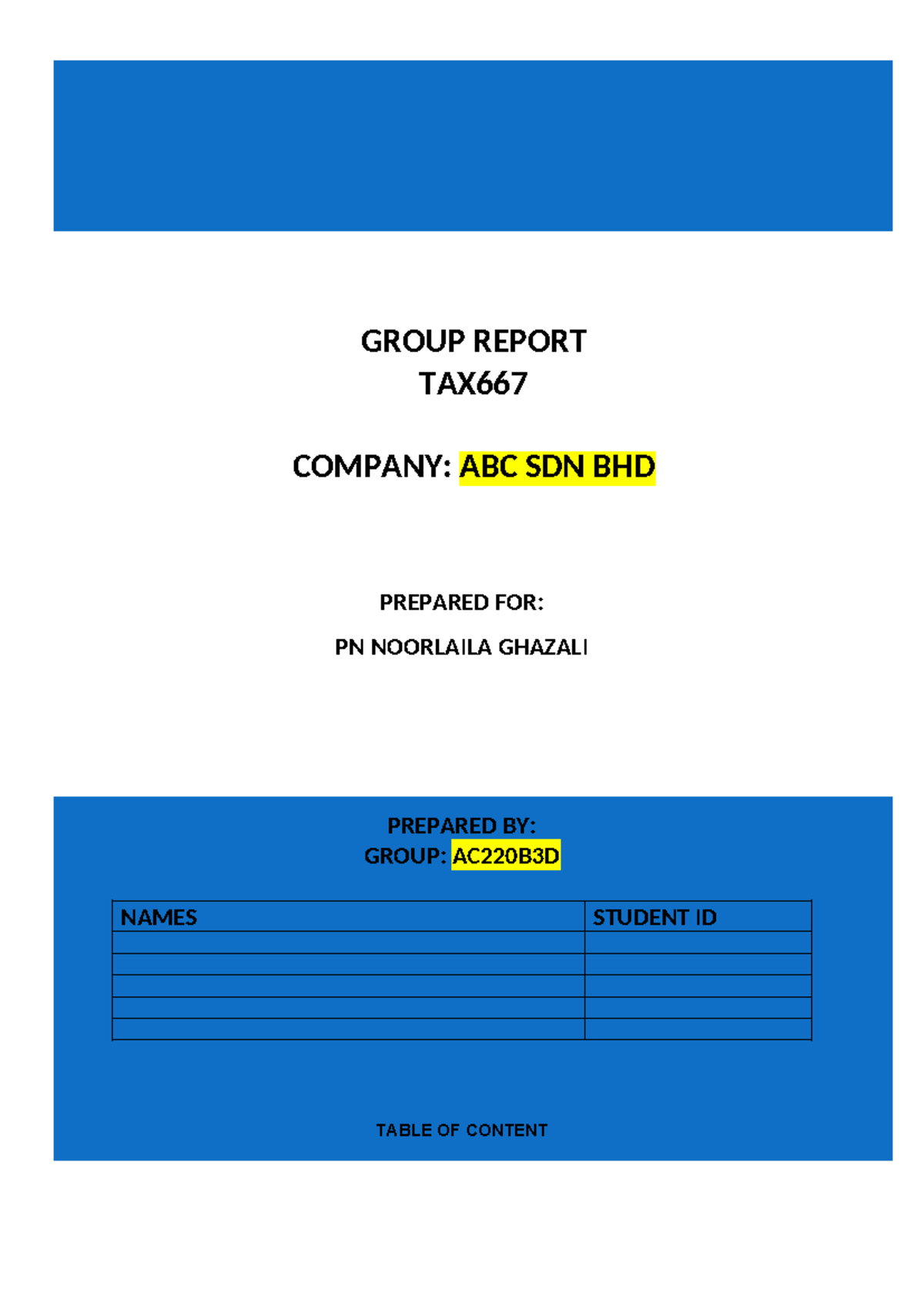 TAX667 Group Report Cover Page - Advanced taxation - GROUP REPORT TAX ...