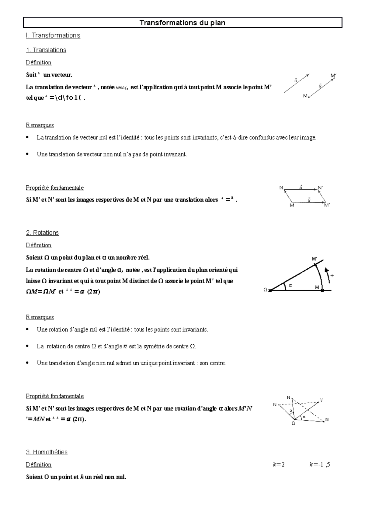 Transformations Du Plan - Transformations Translations Définition Soit ...