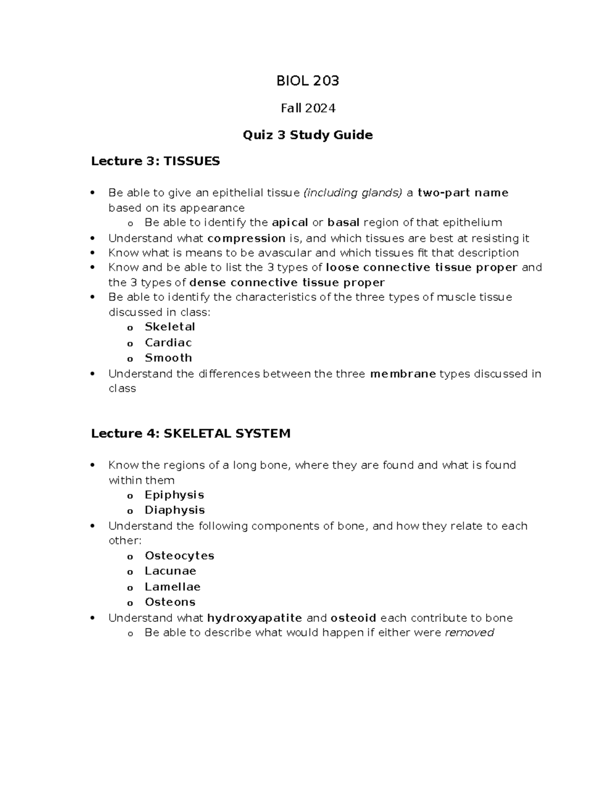 Quiz 3 Study Guide - quiz - BIOL 203 Fall 2024 Quiz 3 Study Guide ...