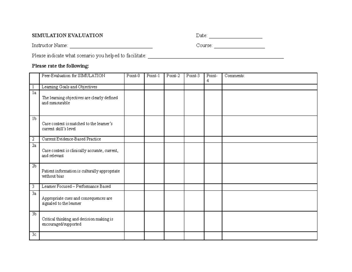 Eval form-peer review of the simulation project - SIMULATION EVALUATION ...