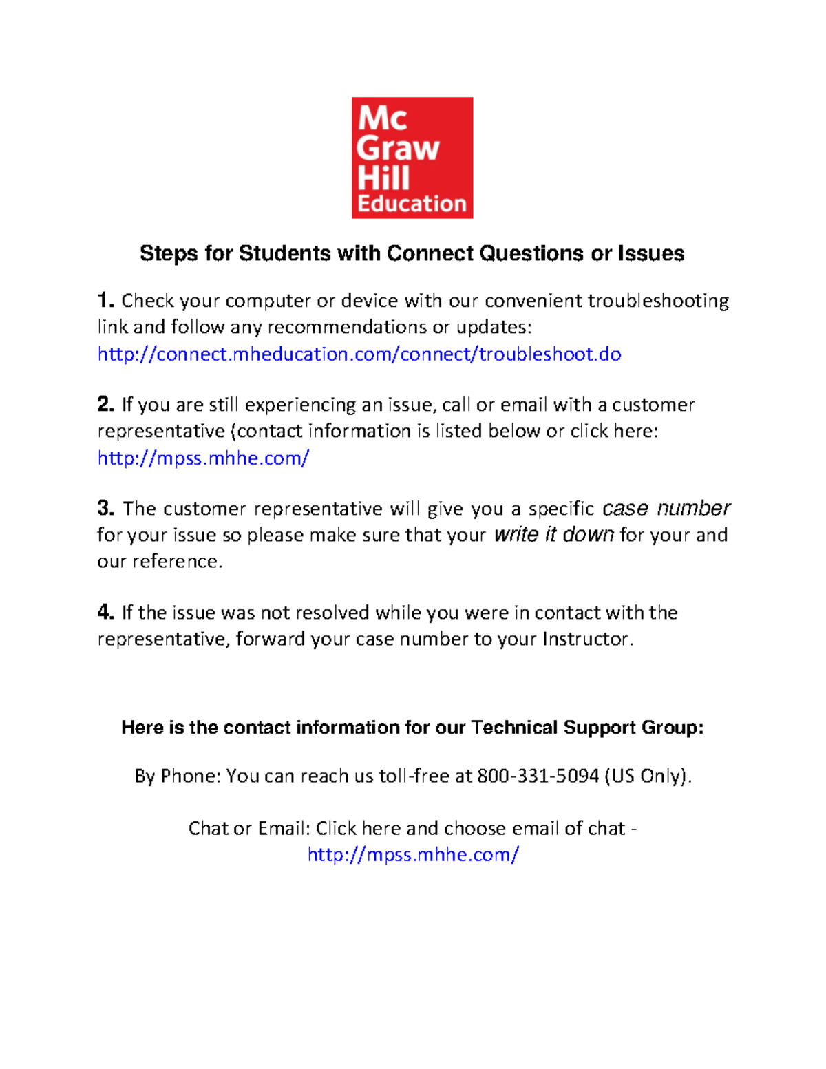 Steps for Students with Connect Questions or Issues - Check your ...