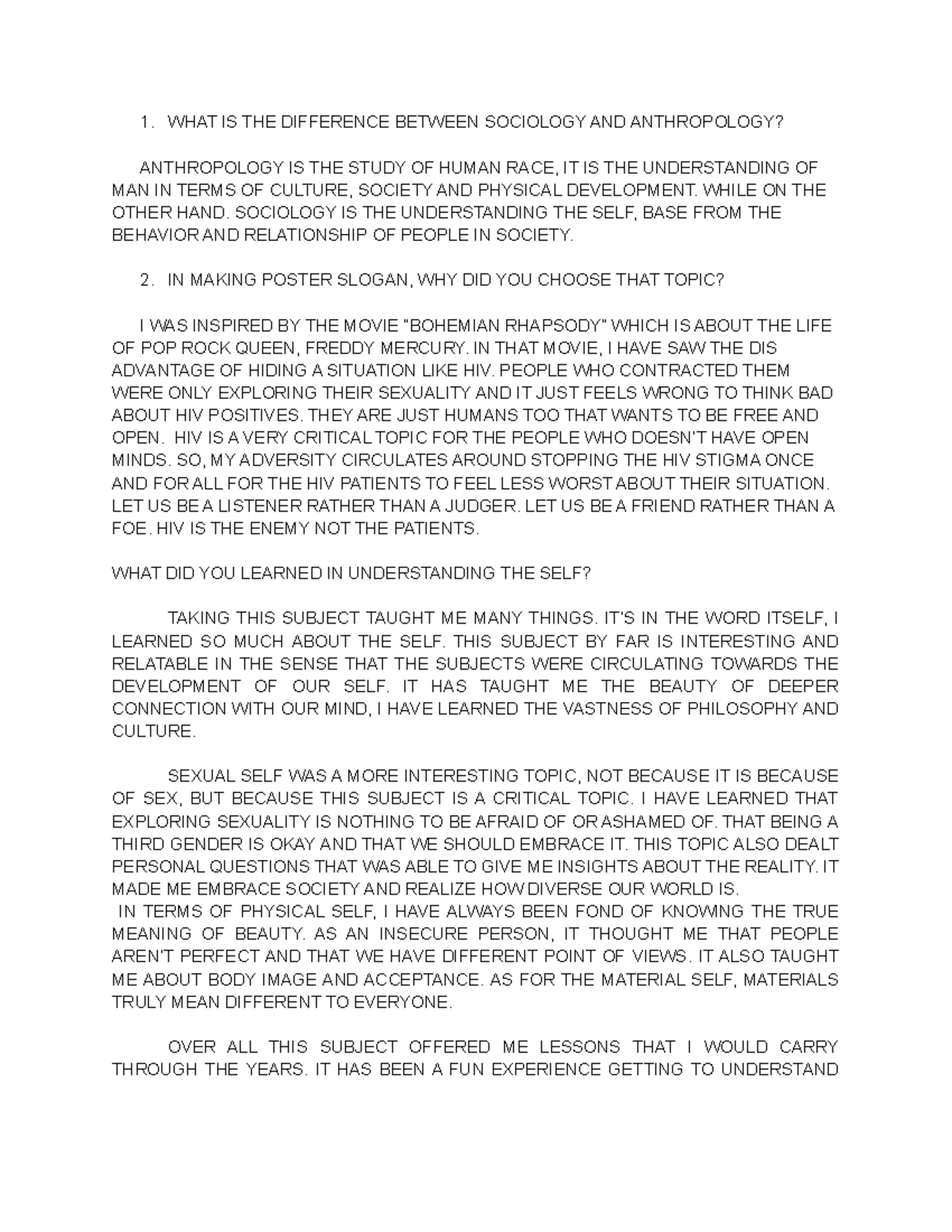 Essay - 1. WHAT IS THE DIFFERENCE BETWEEN SOCIOLOGY AND ANTHROPOLOGY ...