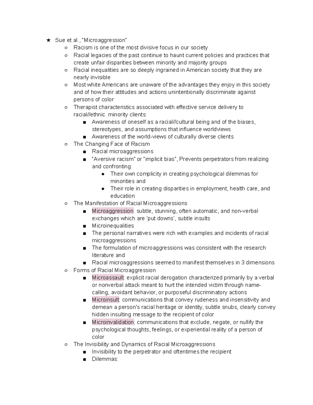 Sue et al., Microaggression notes - ★ Sue et al., “Microaggression ...