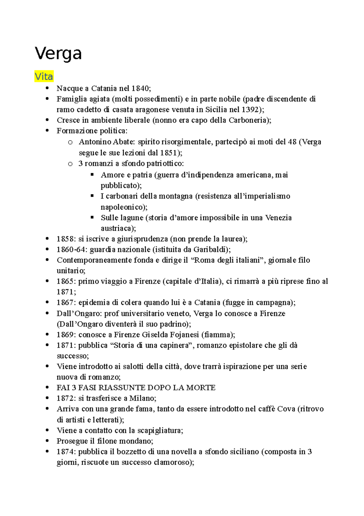 Verga: Vita e opere - Verga Vita Nacque a Catania nel 1840; Famiglia ...