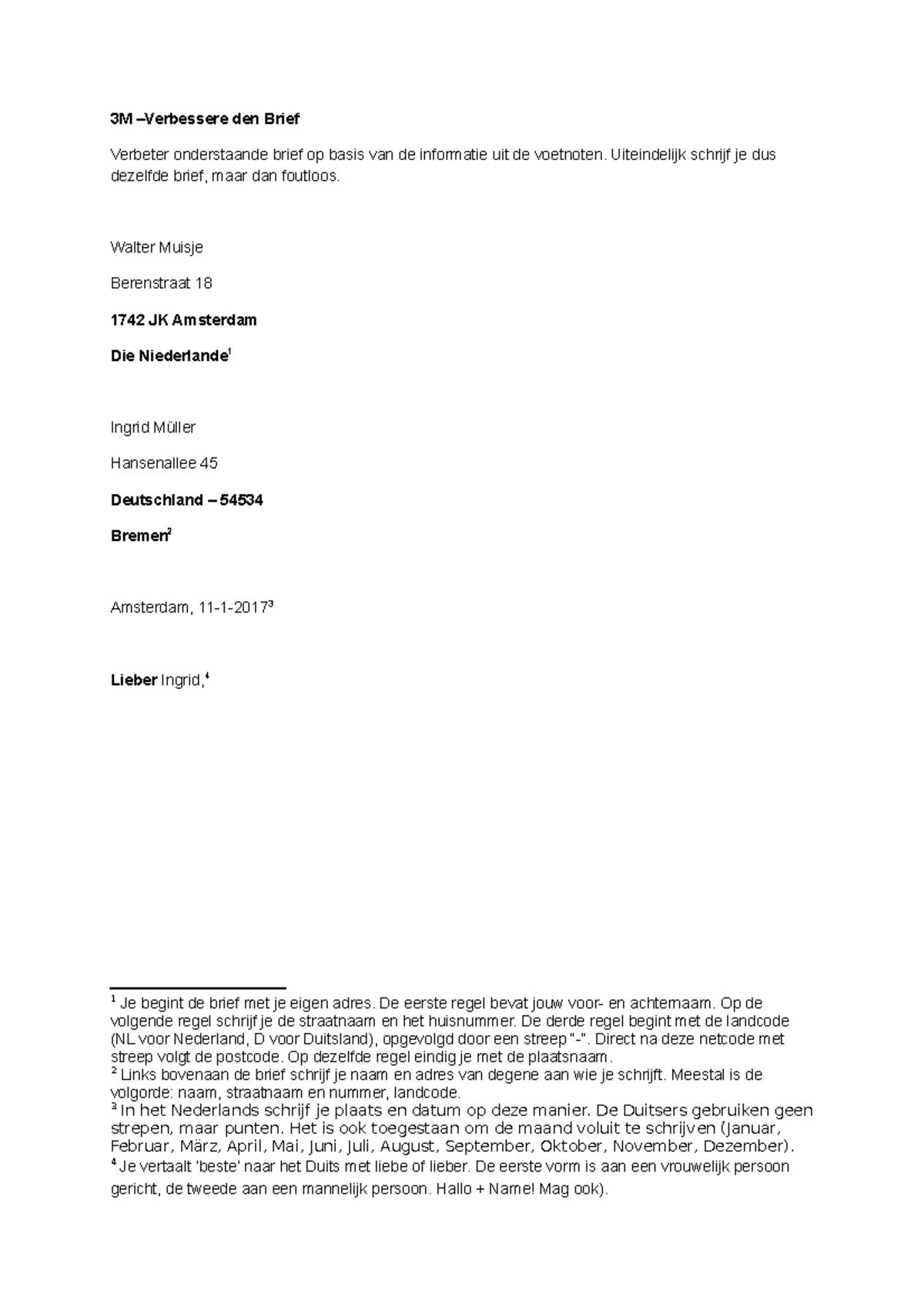 3M - Verbeter de brief - 3M –Verbessere den Brief Verbeter onderstaande ...