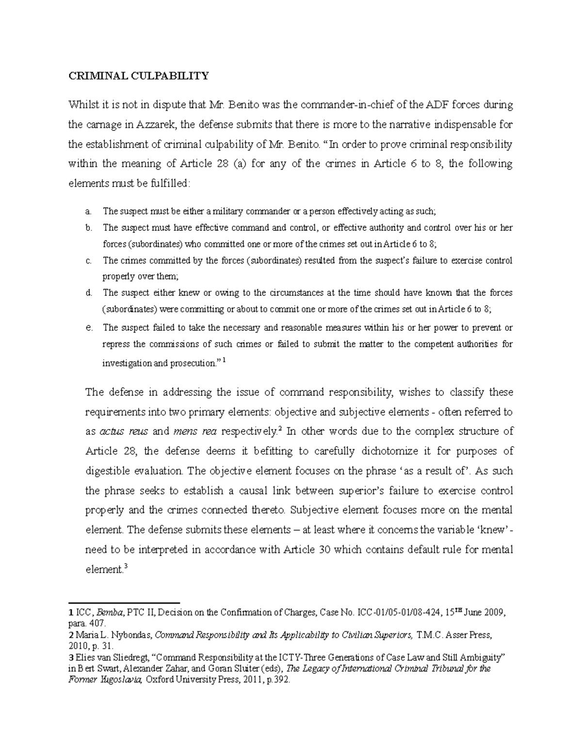 Criminal Culpability - CRIMINAL CULPABILITY Whilst it is not in dispute ...