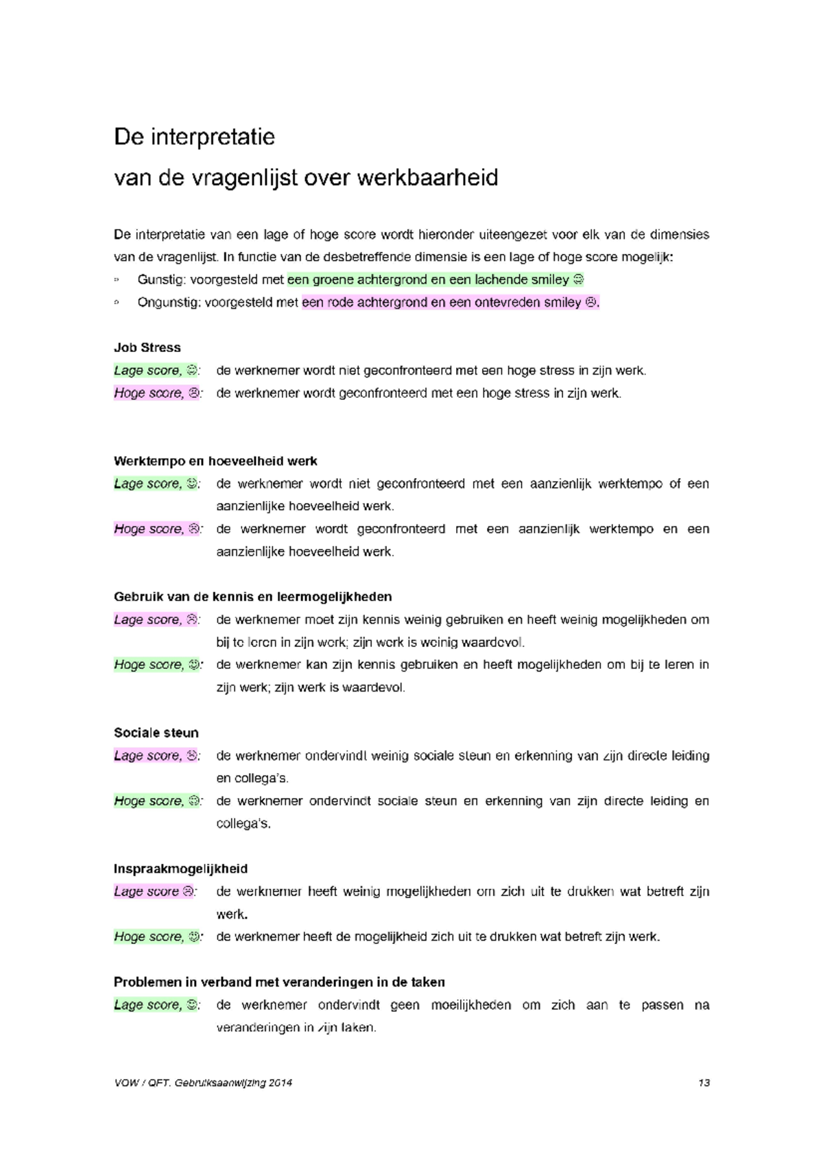 De Interpretatie Van De Vragenlijst Over Werkbaarheid - Enabling ...