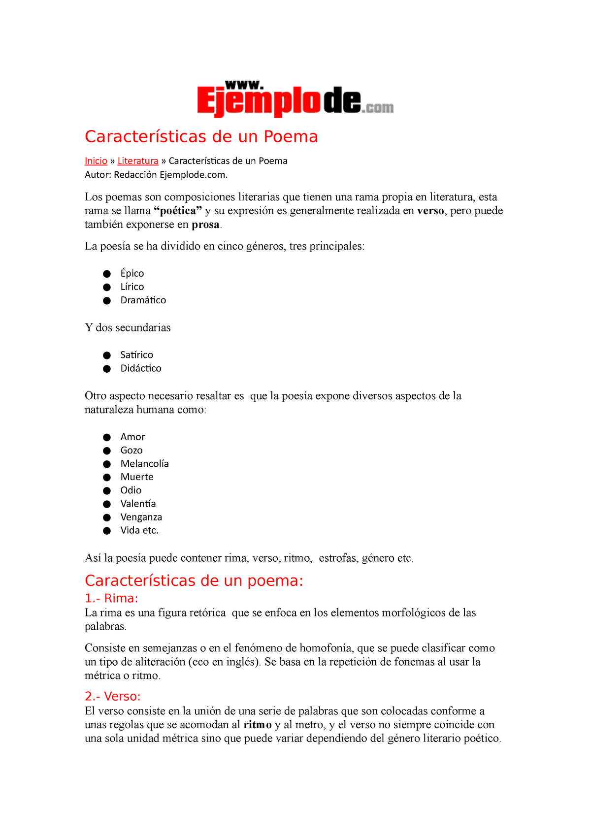 caracteristica de un poema características de un poema inicio