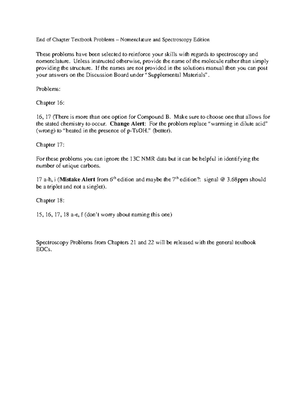 Nomenclature and Spectroscopy Practice Problems End of Chapter