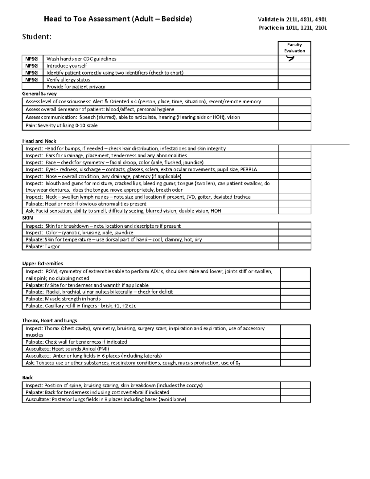 Head to Toe Assessment Final - Head to Toe Assessment (Adult 3 Bedside ...