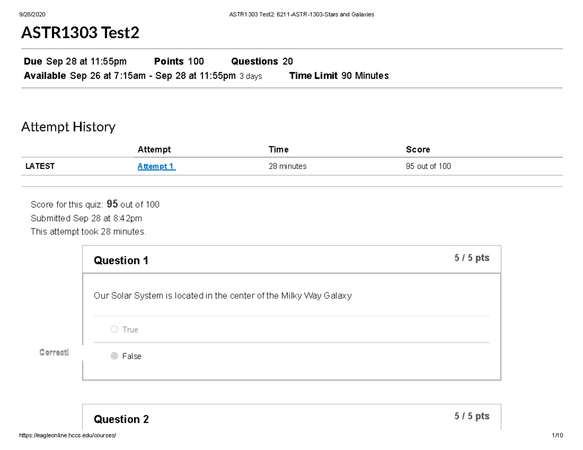 ASTR1303 Test2 6211-ASTR-1303-Stars And Galaxies-RT-16193 - ASTR1303 ...