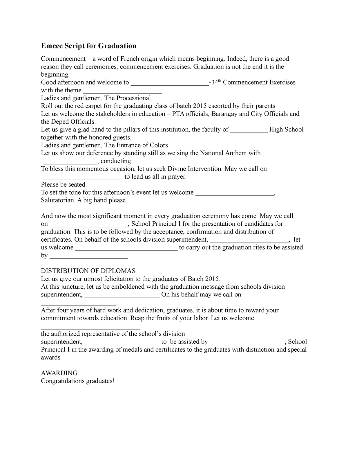 Toaz - Script for emcee - Emcee Script for Graduation Commencement – a ...