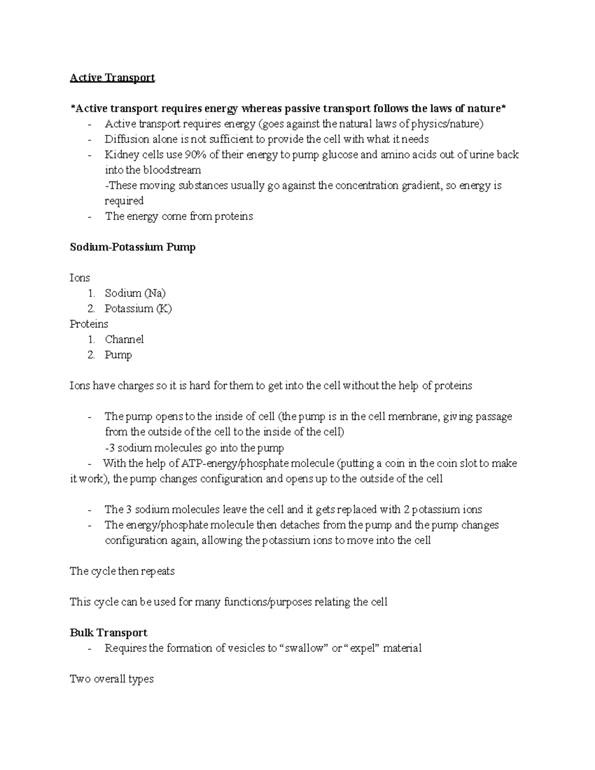 Notes-Unit 1: Lesson 4 (Active Transport) - Active Transport Active ...