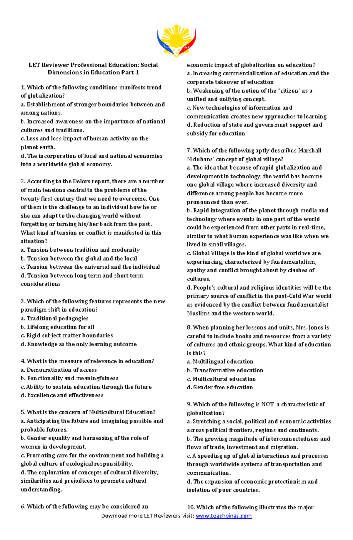 Social Dimensions in Education Part 1 - LET Reviewer Professional ...