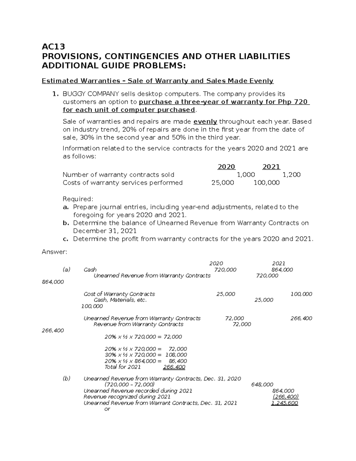 AC13 Other Liabilities Additional Problems - AC PROVISIONS ...