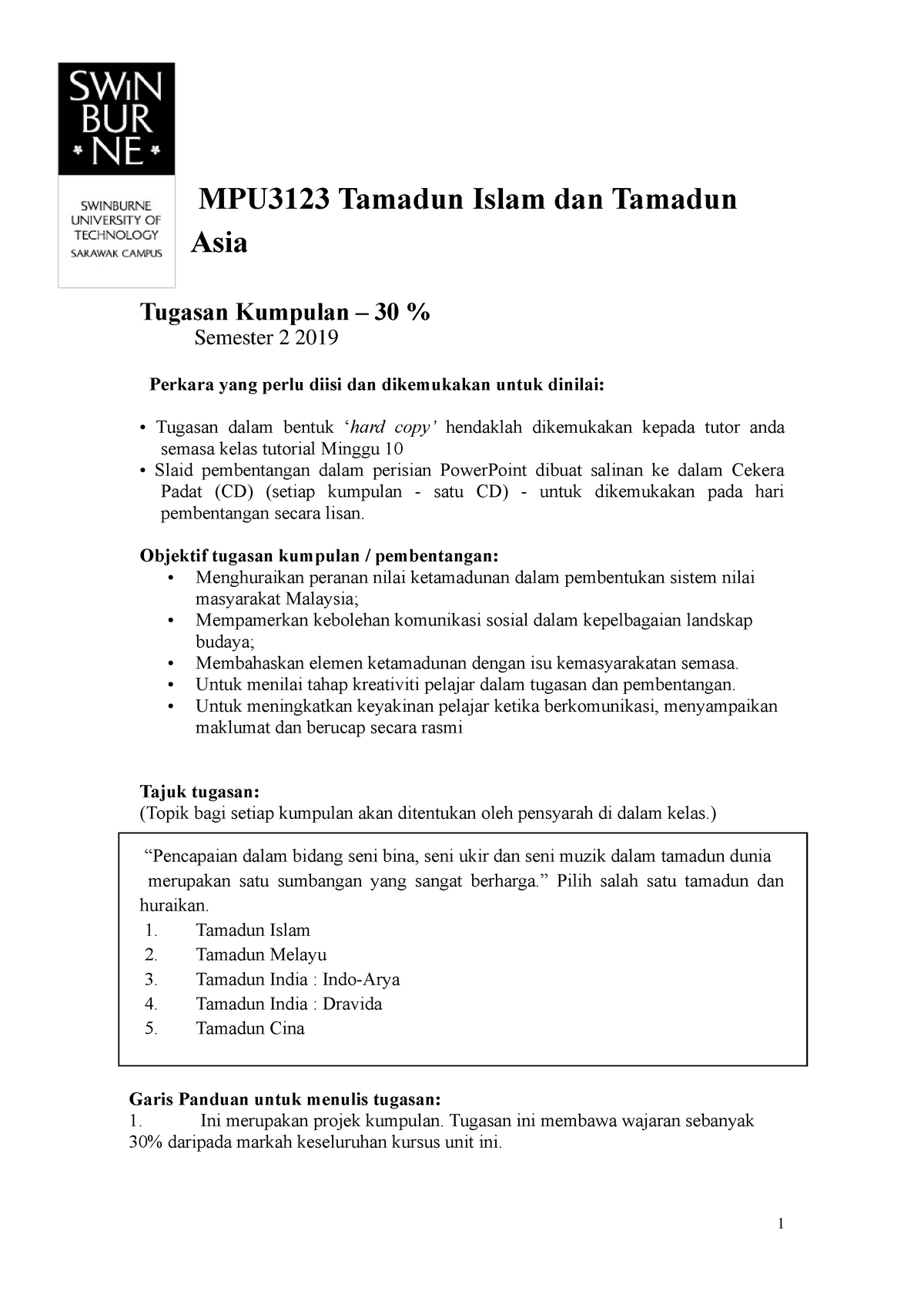 Mpu3123 Tamadun Islam Tamadun Asia Sem 2 2019 Group Assignment Studocu