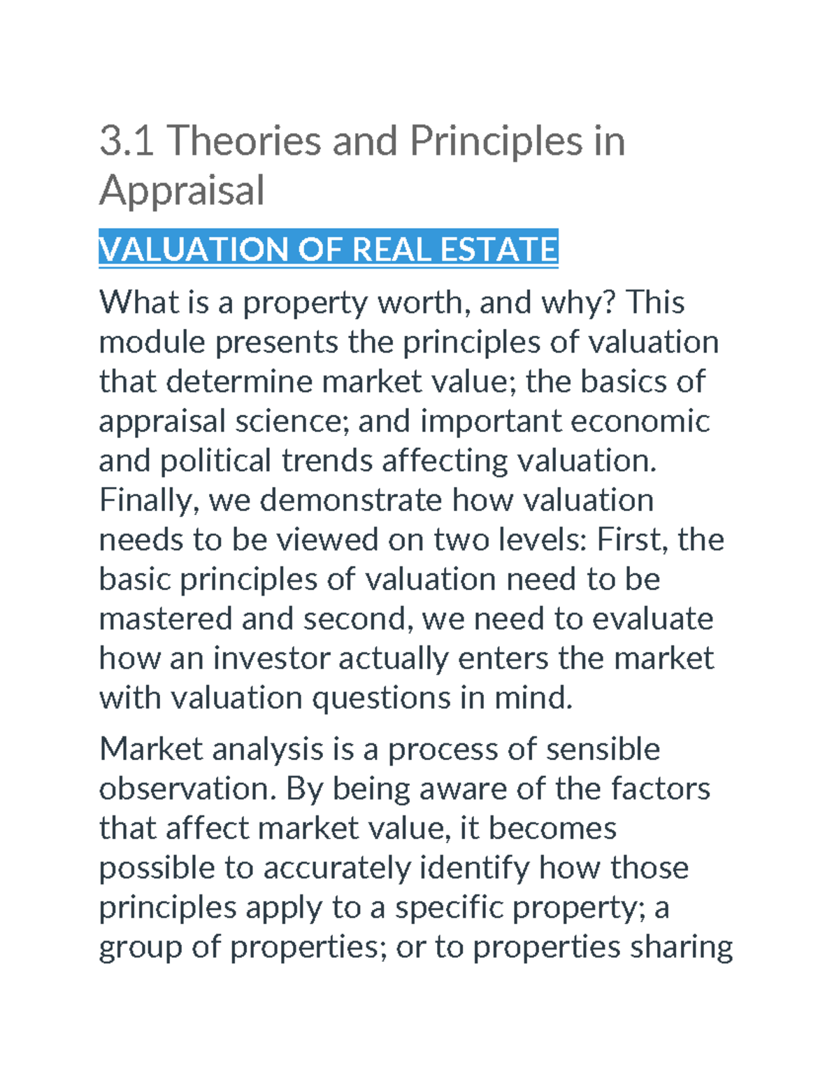 Specs 3 Theories and Principles in Appraisal VALUATION OF REAL ESTATE