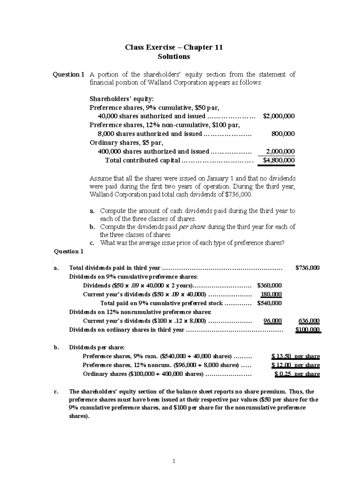 Chapter 11 class exercise solution - 1 Class Exercise – Chapter 11 ...