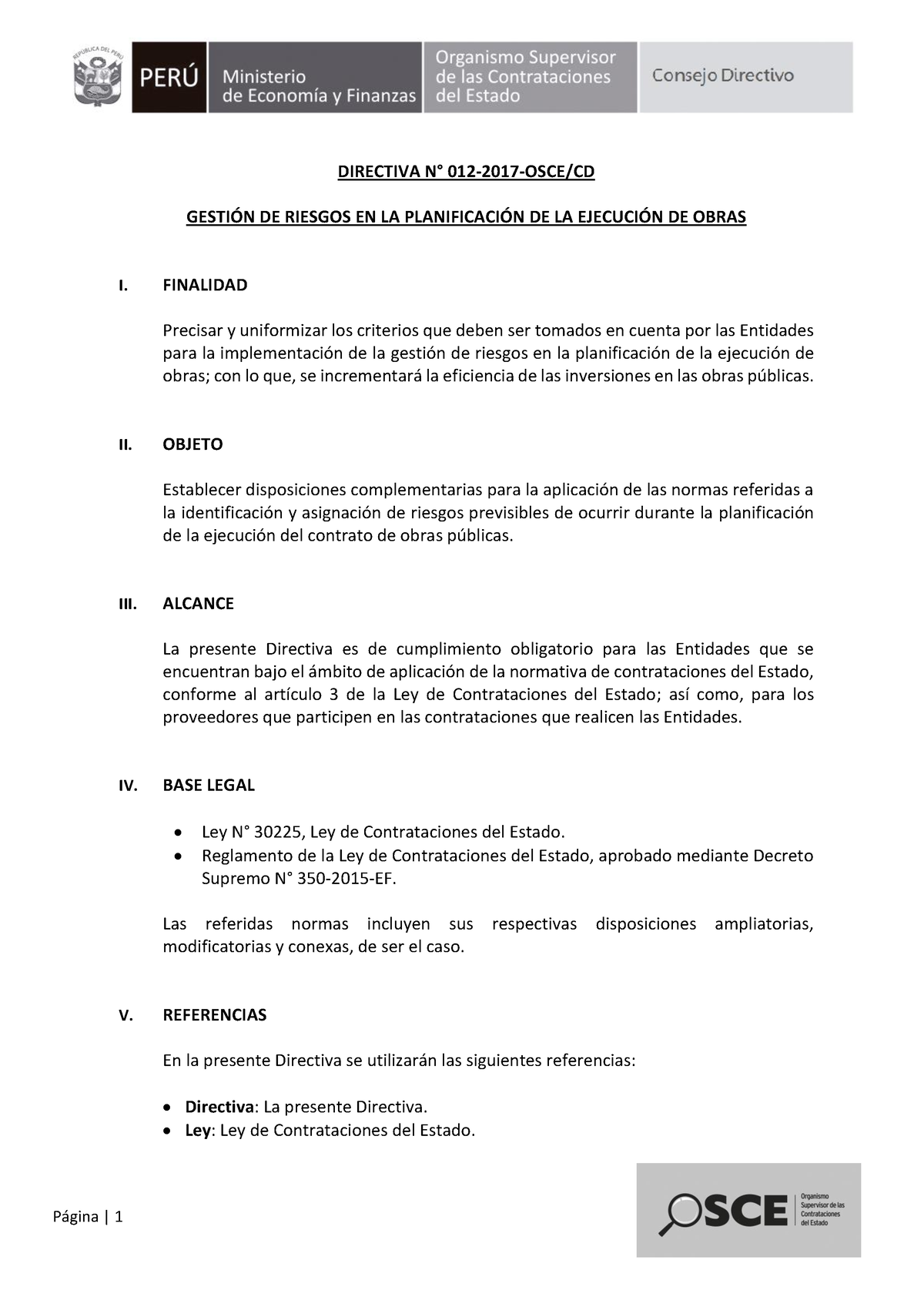 Directiva 01-2017-OSCE-CD Gestion De Riesgos Obras - DIRECTIVA N° 012 ...