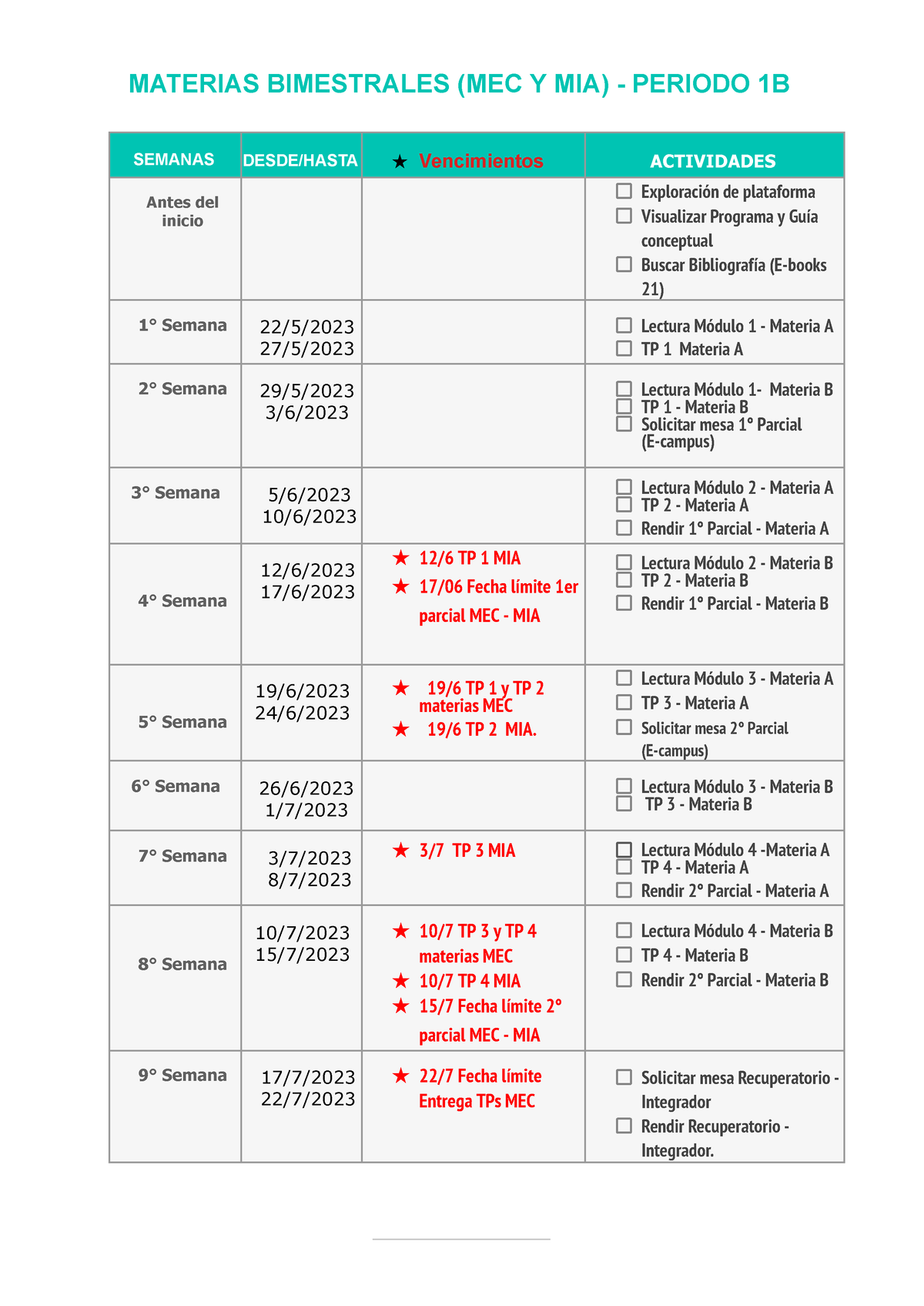 Calendario-académico 1B-23 MEC Y MIA - MATERIAS BIMESTRALES (MEC Y MIA ...