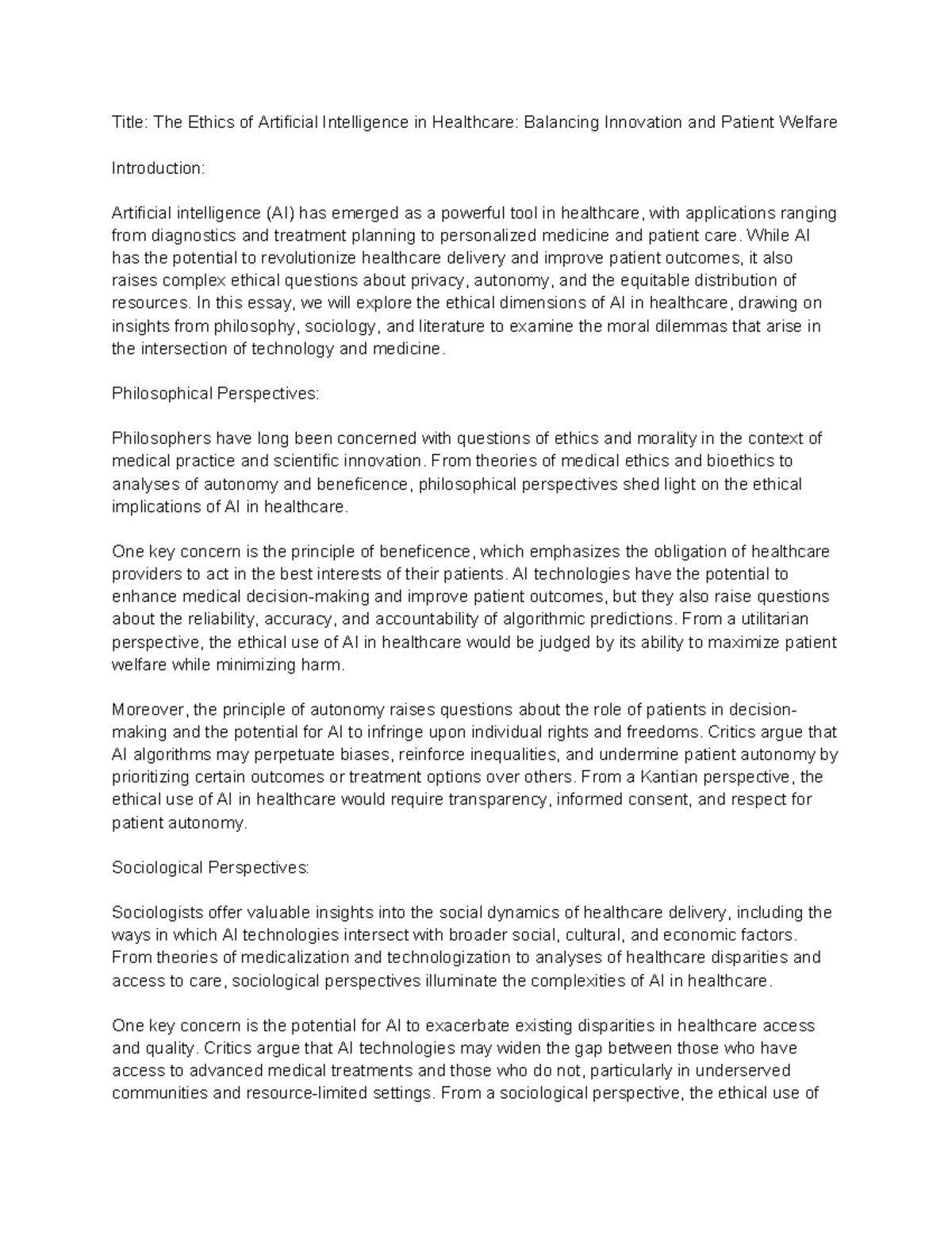 The Ethics of Artificial Intelligence in Healthcare Balancing ...