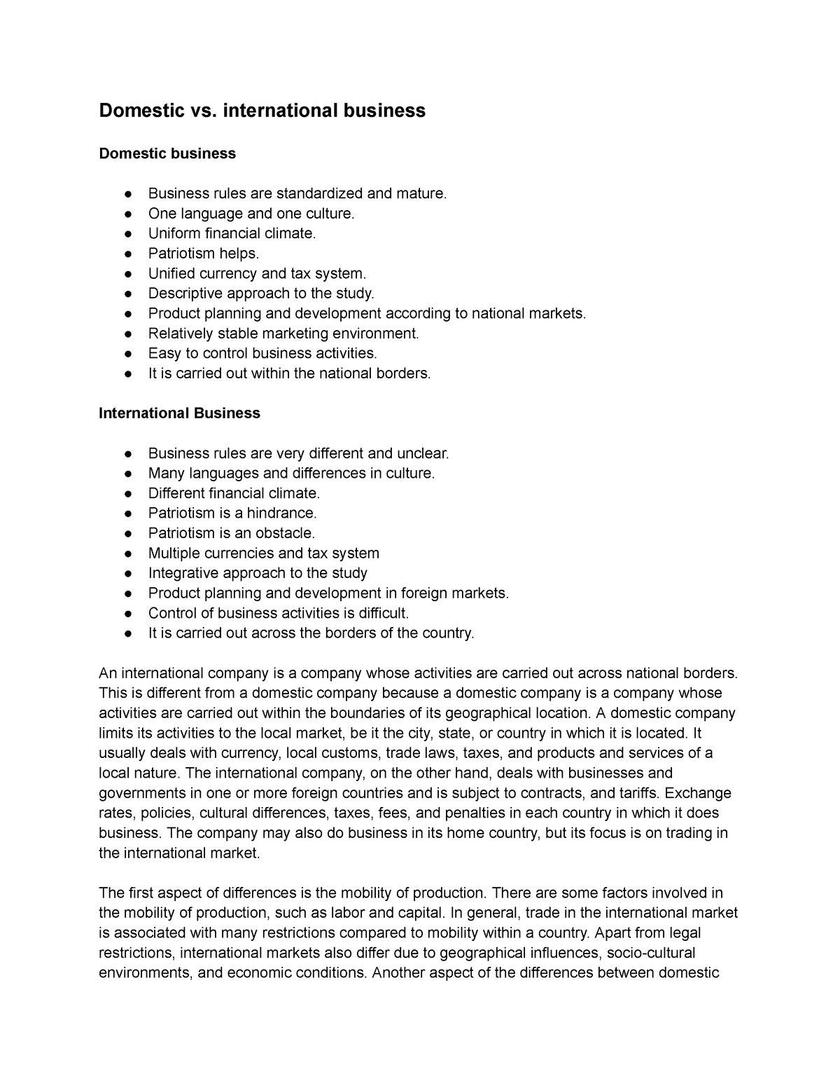 Domestic Vs International Business - Domestic Vs. International ...