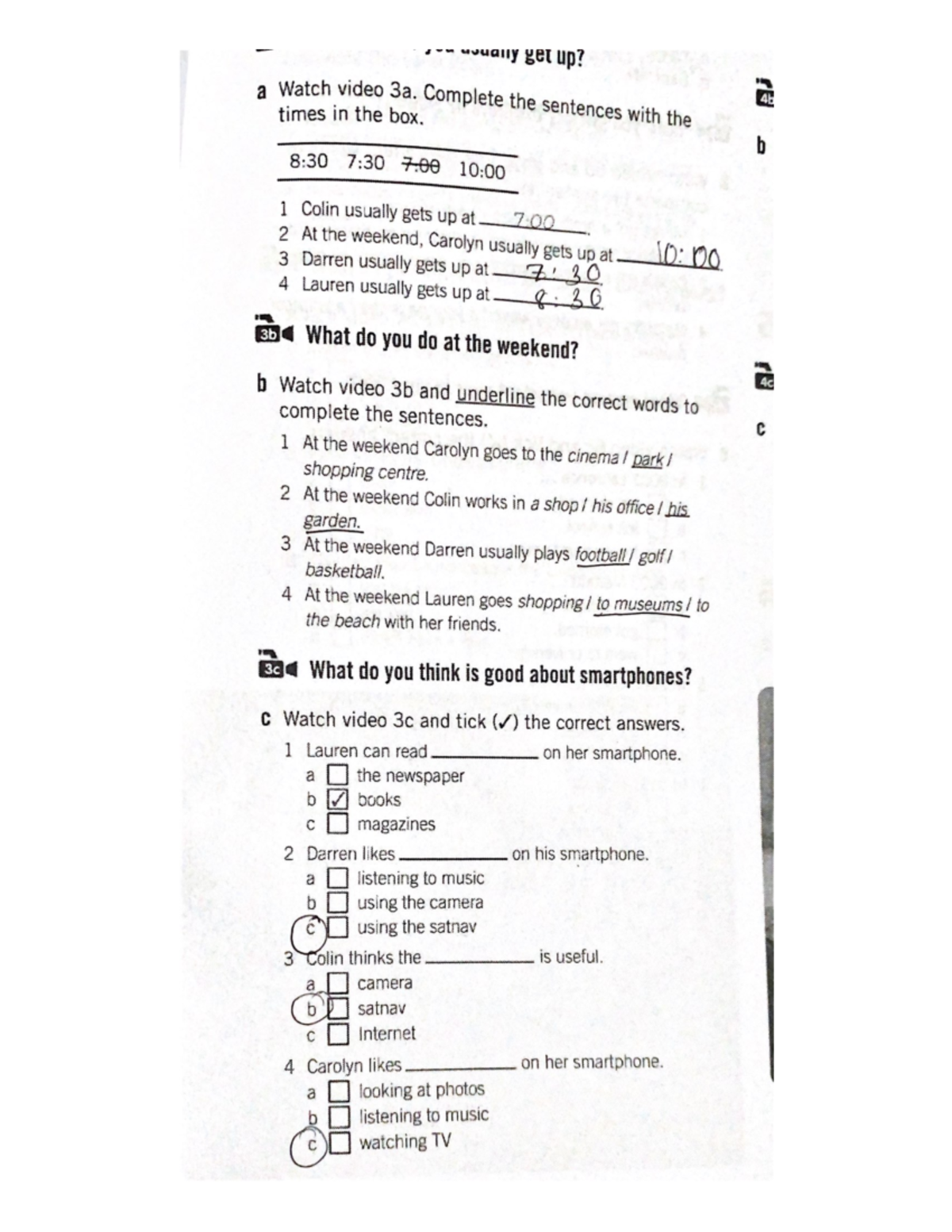 A Watch video 3a. Complete the sentences with the - get up? a Watch ...