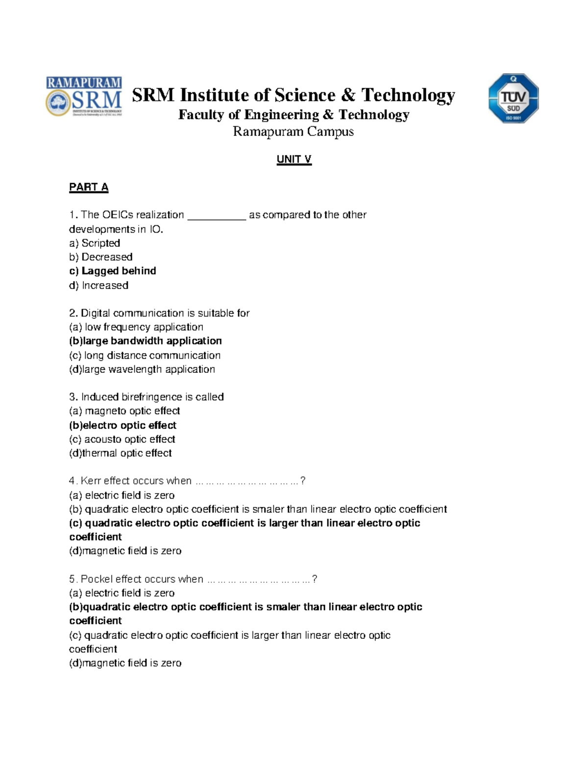 2. UNIT 05 - QB - MCQ - SRM Institute of Science & Technology Faculty ...