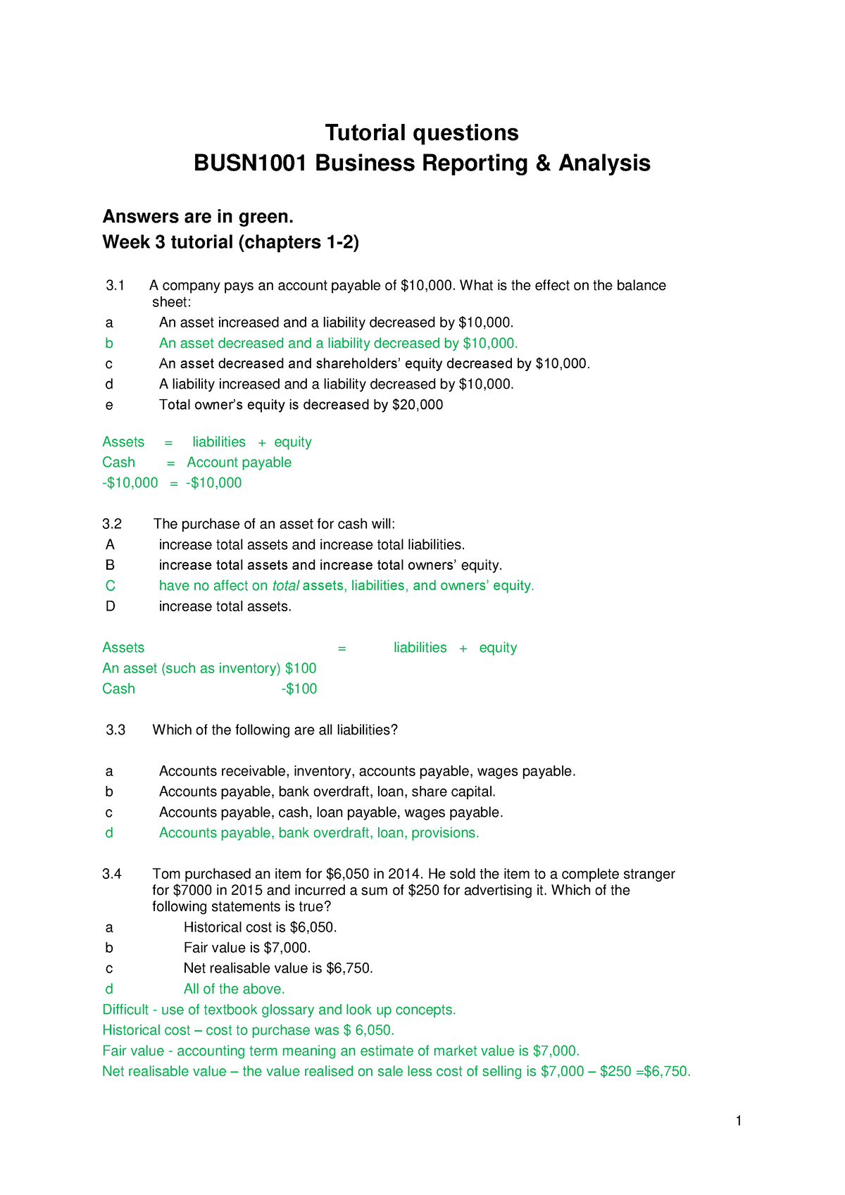 Week3 Tute Answers - BUSN1001 Business Reporting & Analysis - Tutorial ...