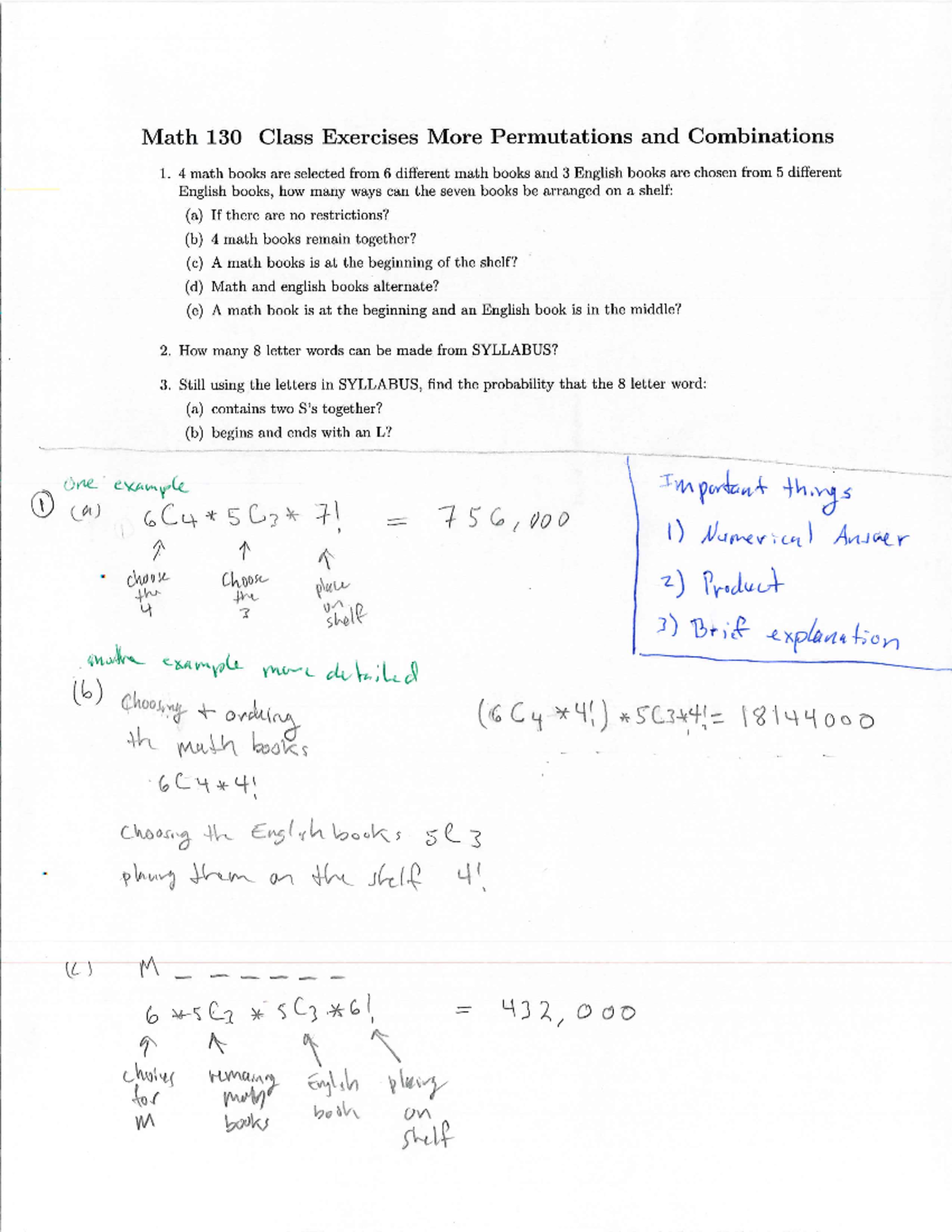 Solutions More Comb and Perm - MATH 130 - Studocu