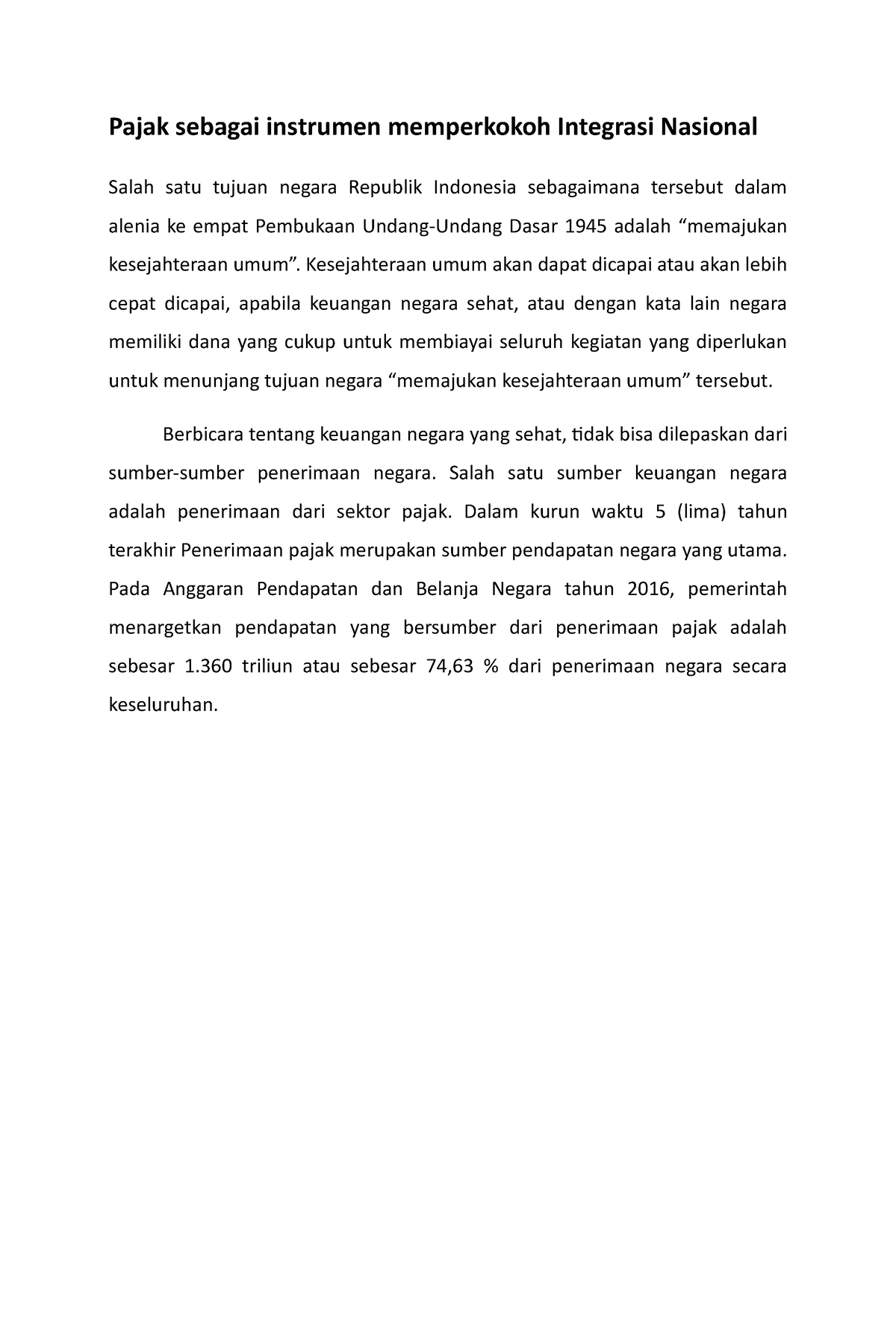 Pajak Sebagai Instrumen Memperkokoh Integrasi Nasional - Kesejahteraan ...