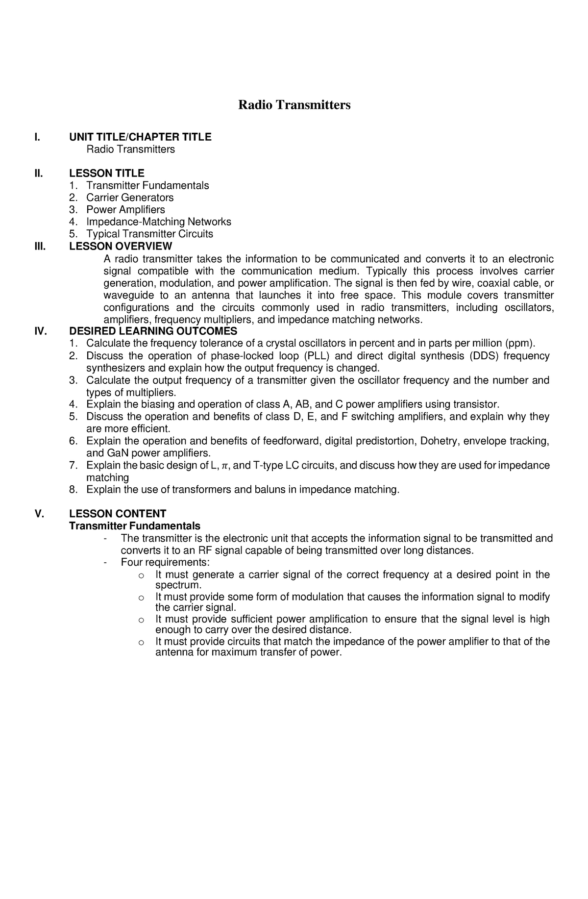 Radio Transmitters - For Reference Use Only - Radio Transmitters I ...