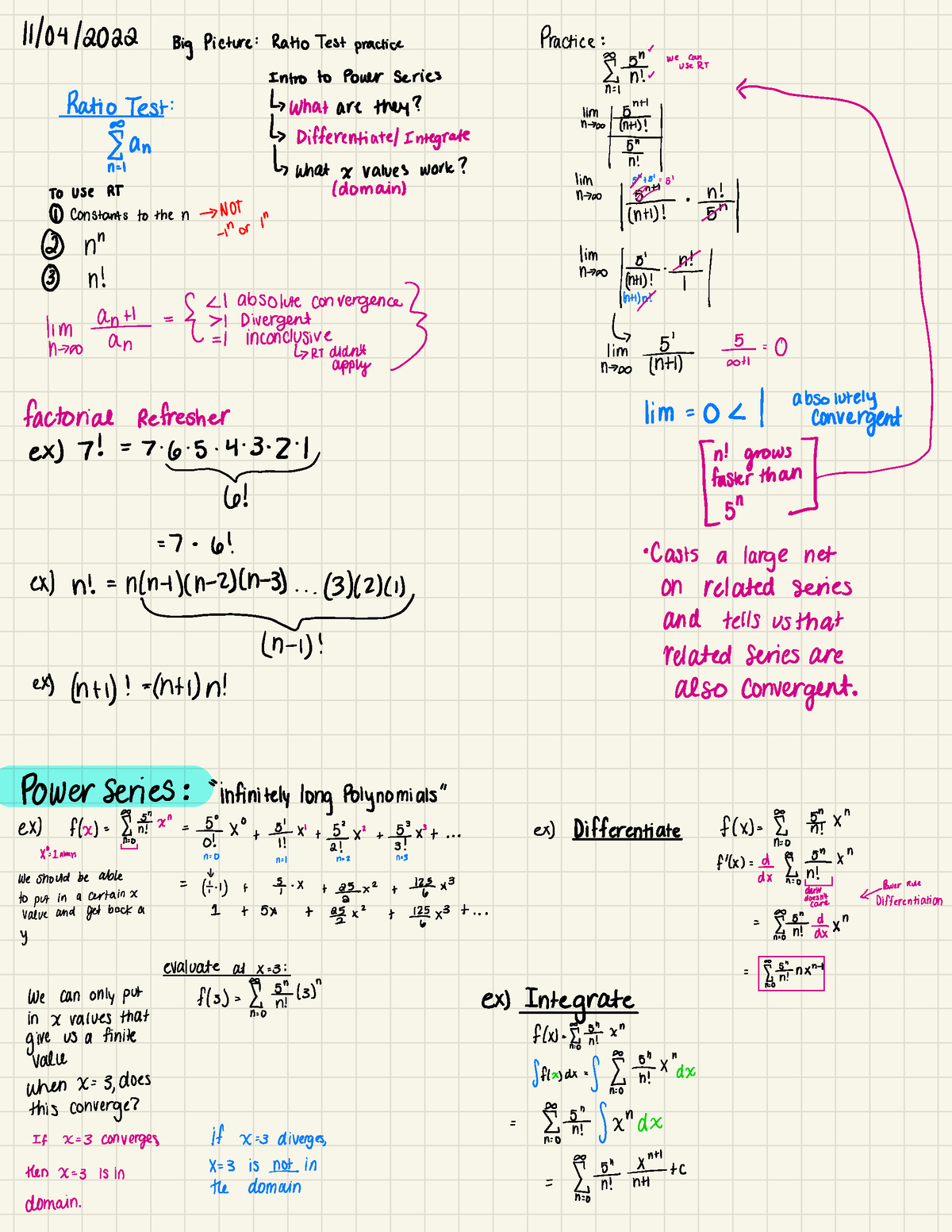 Power Series Notes - 11/04 / 2022 Big Picture: Ratio Test practice ...