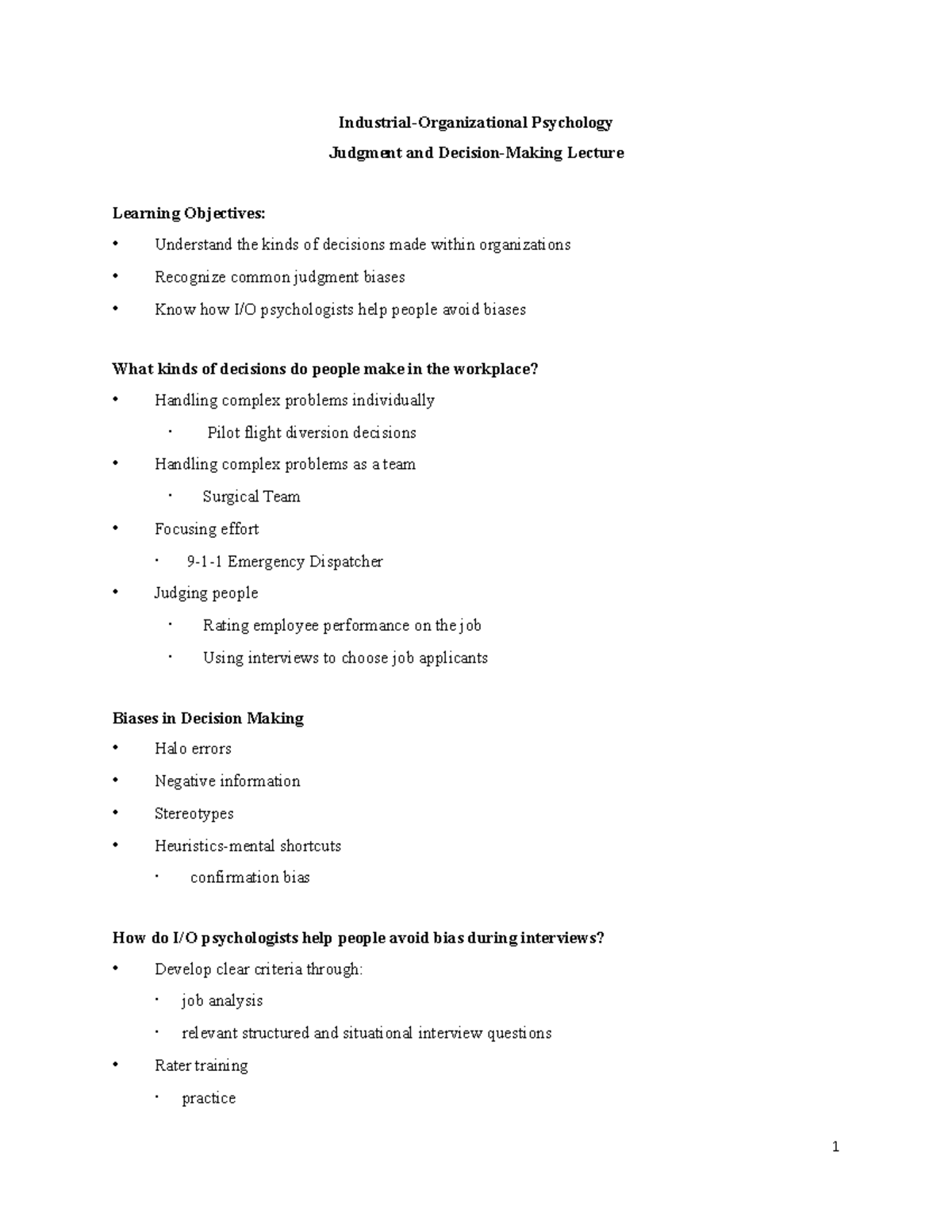 IOPsych Judgement DecisionMaking Lecture