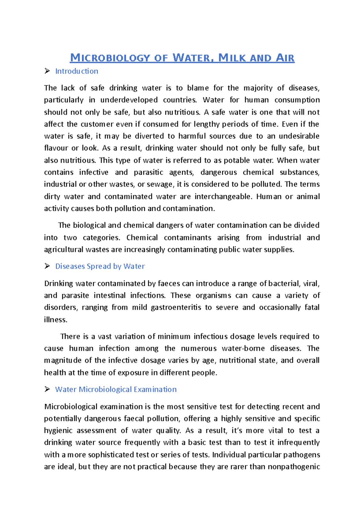 Microbiology of water, milk and air Studocu