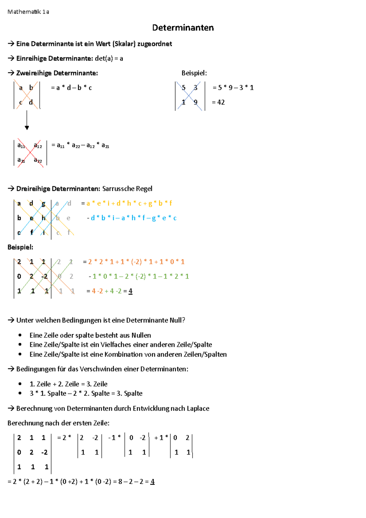 Zusammenfassung Determinanten - Mathematik 1a Determinanten Eine ...