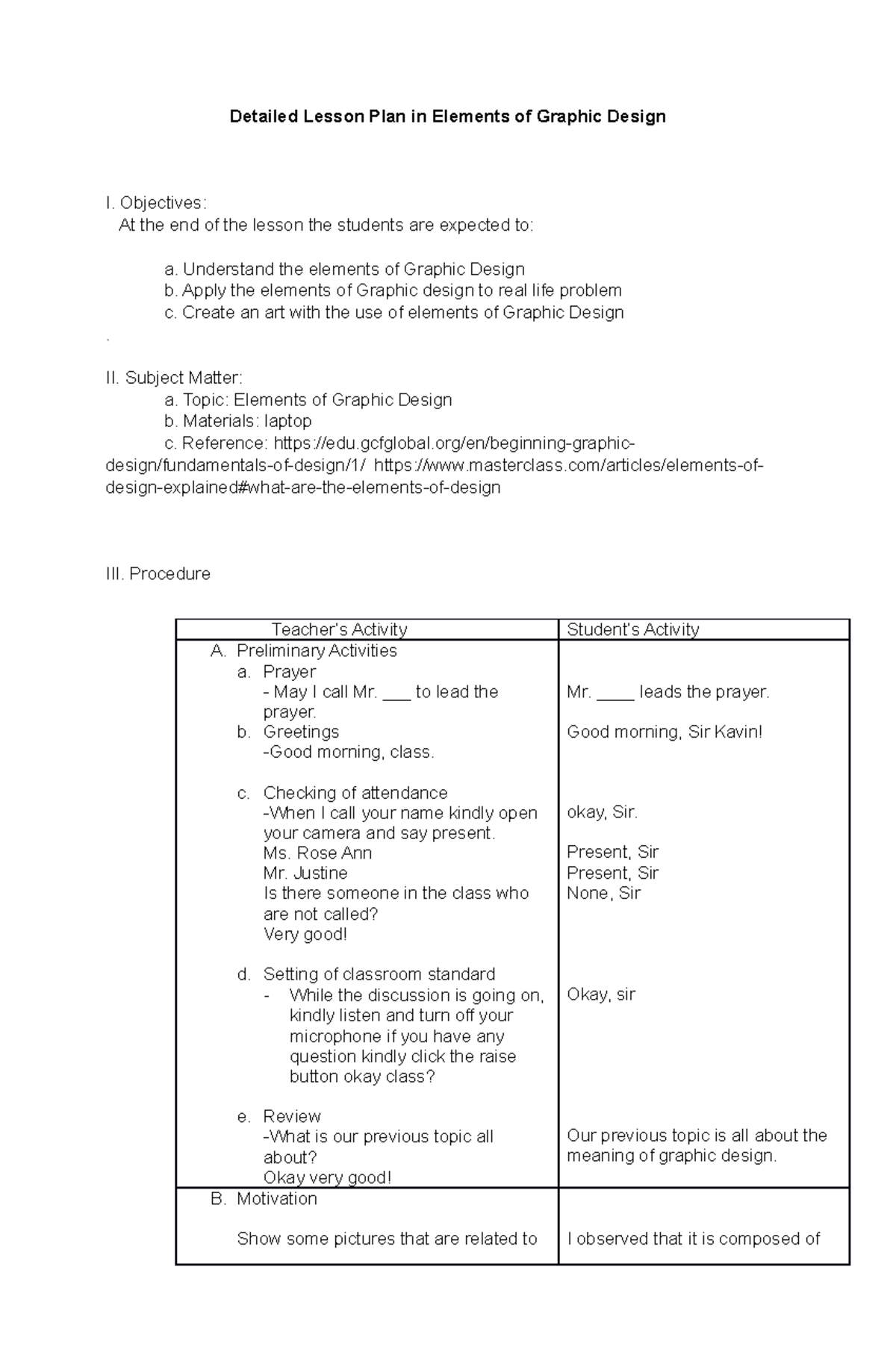 Lesson Plan in Graphic Design - Detailed Lesson Plan in Elements of ...