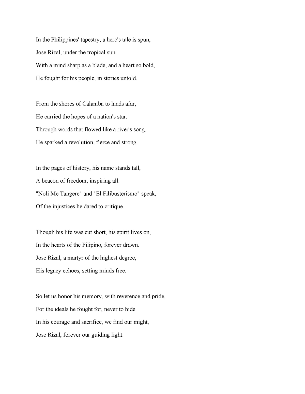 Poem about jose rizal.edited - In the Philippines' tapestry, a hero's ...