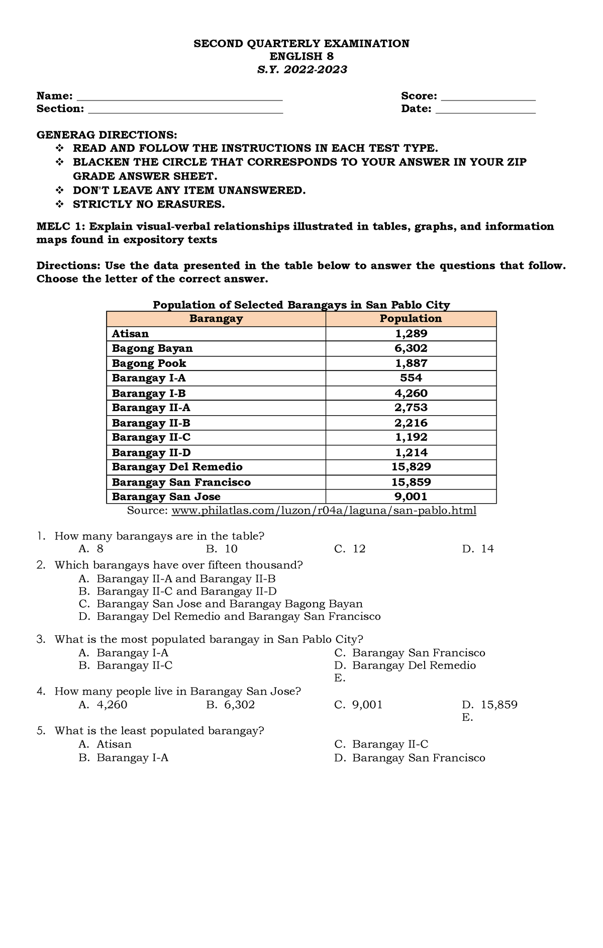 English 8 2nd toprint - lecture - SECOND QUARTERLY EXAMINATION ENGLISH ...