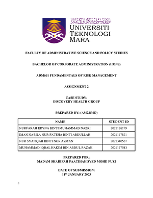 ADM551 Assignment - OUR GROUP ASSINGMENT - FACULTY OF ADMINISTRATIVE ...