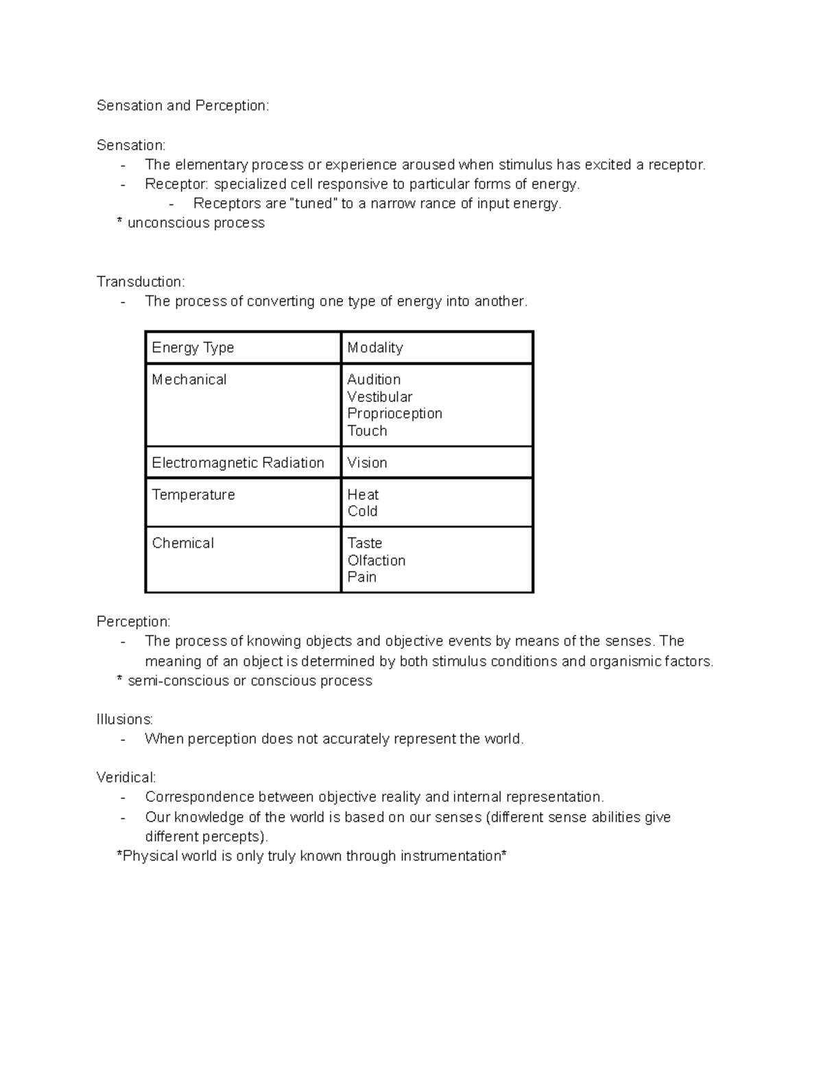 Sensation and Perception Lecture - Sensation and Perception: Sensation ...