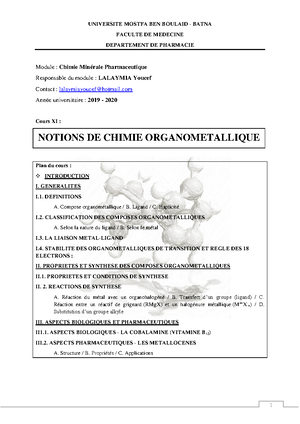 Cours I - Introduction En Chimie Minerale Pharmaceutique Et Proprietes ...